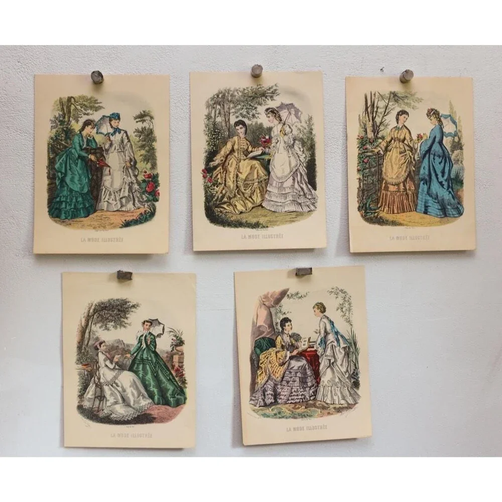 Antique French Fashion Plate Lot of 5, La Mode Illustrée 1870s, Anaïs Toudouze